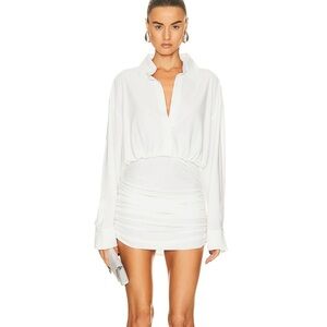 Norma Kamali Oversized Shirt Shirred Bottom Mini Dress